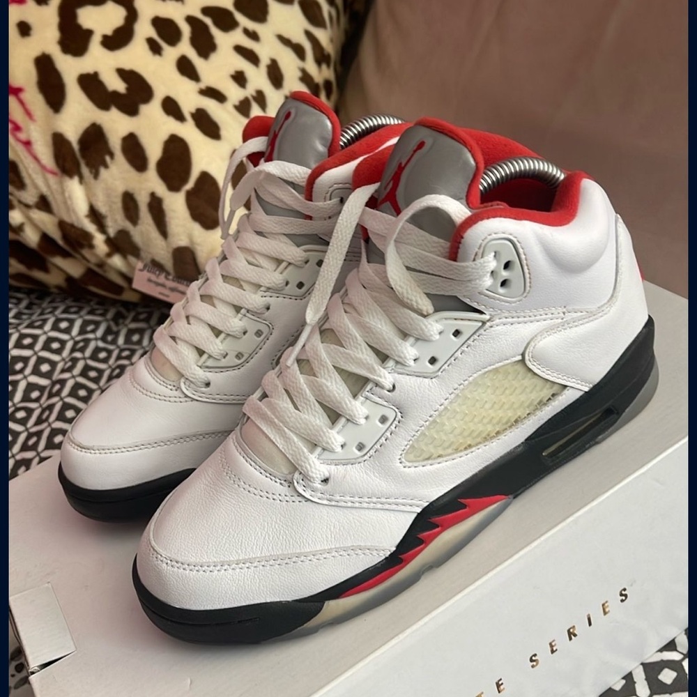 Air Jordan 5 “Fire Red” (White and Red Sneakers)